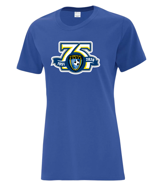 Caboto Soccer Club 75th Anniversary Crest Ladies Cotton T-Shirt with Printed Logo