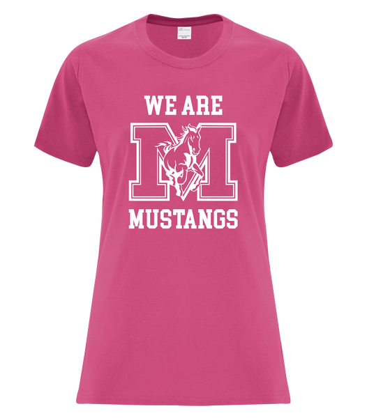 "We Are Mustangs" Vincent Massey Ladies Cotton T-Shirt with Printed Logo