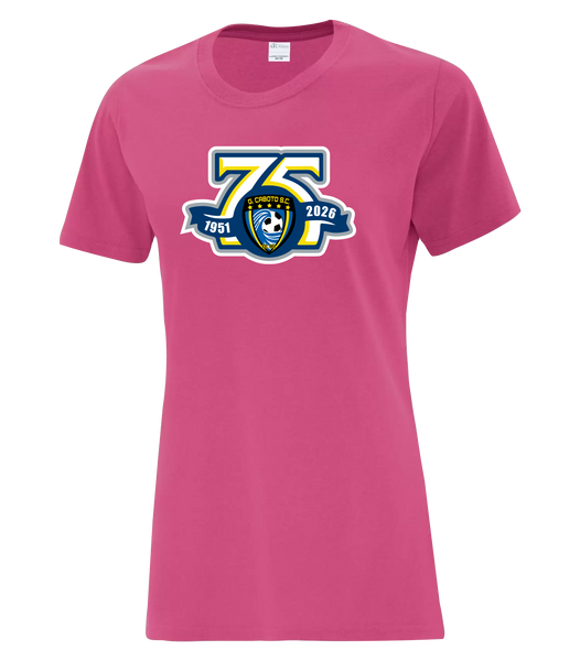 Caboto Soccer Club 75th Anniversary Crest Ladies Cotton T-Shirt with Printed Logo