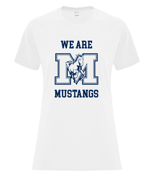 "We Are Mustangs" Vincent Massey Ladies Cotton T-Shirt with Printed Logo