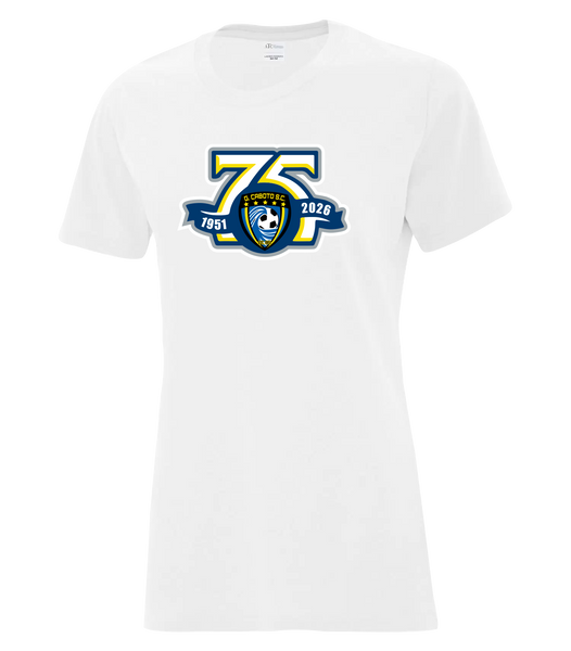 Caboto Soccer Club 75th Anniversary Crest Ladies Cotton T-Shirt with Printed Logo