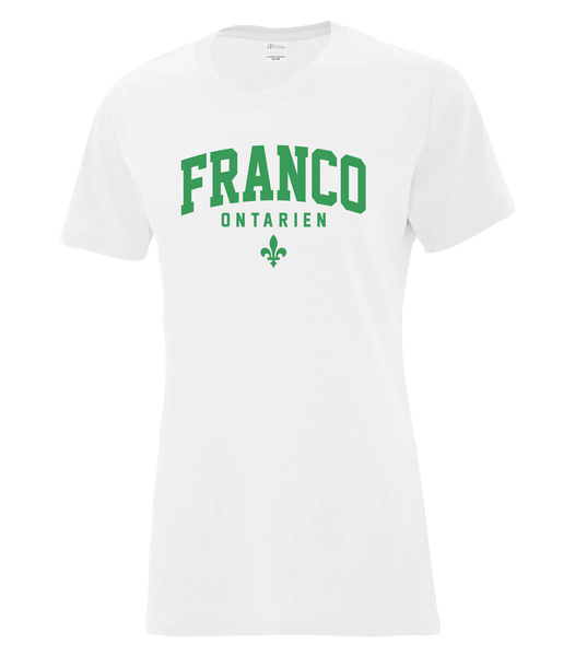 "Franco-Ontarien" Varsity Ladies Cotton T-Shirt with Printed logo
