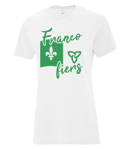 "Franco-Ontarien Flag Script" Ladies Cotton T-Shirt with Printed logo