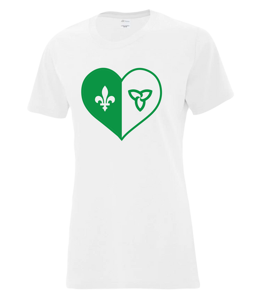 "Franco-Ontarien Heart" Ladies Cotton T-Shirt with Printed logo