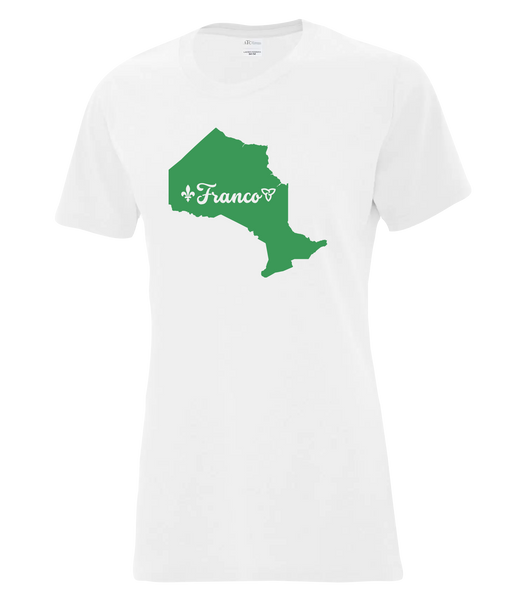 "Franco-Ontarien Map" Ladies Cotton T-Shirt with Printed logo