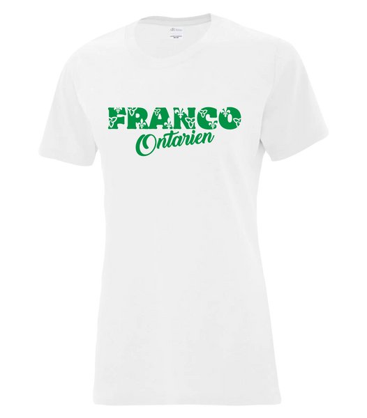 "Franco Script Ontarien" Ladies Cotton T-Shirt with Printed logo