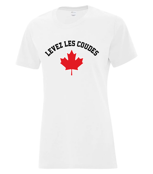 "Levez les Coudes" Ladies Cotton T-Shirt with Printed Logo