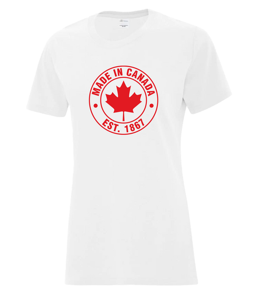 "Made In Canada, Est. 1867" Ladies Cotton T-Shirt with Printed logo