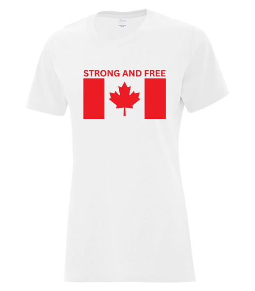 "Strong And Free" Ladies Cotton T-Shirt with Printed logo