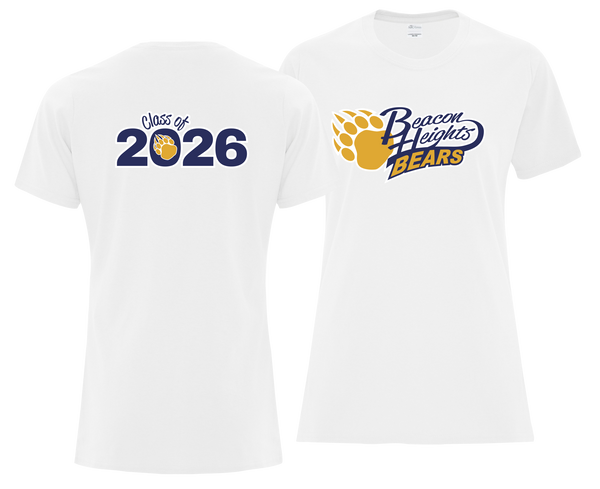Beacon Heights 'Class of 2026' Ladies Cotton T-Shirt with Printed Front & Back Logos