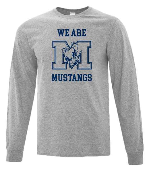 "We Are Mustangs" Vincent Massey Adult Cotton Long Sleeve with Printed Logo