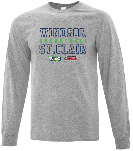 Windsor St. Clair Basketball Block Letters Adult Cotton Long Sleeve with Printed Logo