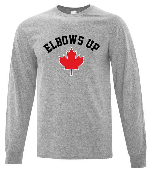 "Elbows Up" Adult Cotton Long Sleeve with Printed Logo