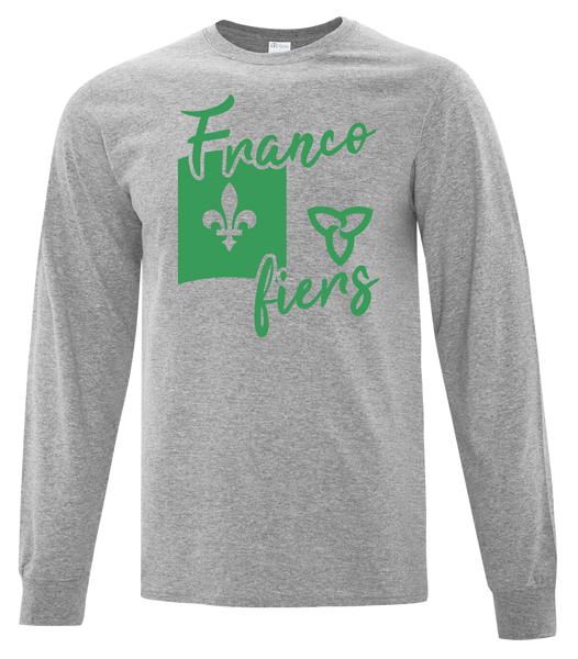 "Franco-Ontarian Flag Script" Youth Cotton Long Sleeve with Printed Logo