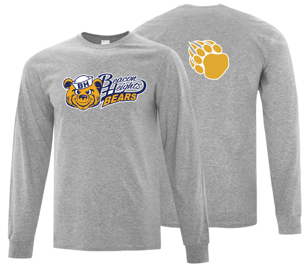Beacon Heights Bears Youth Cotton Long Sleeve with Printed Front & Back Logos