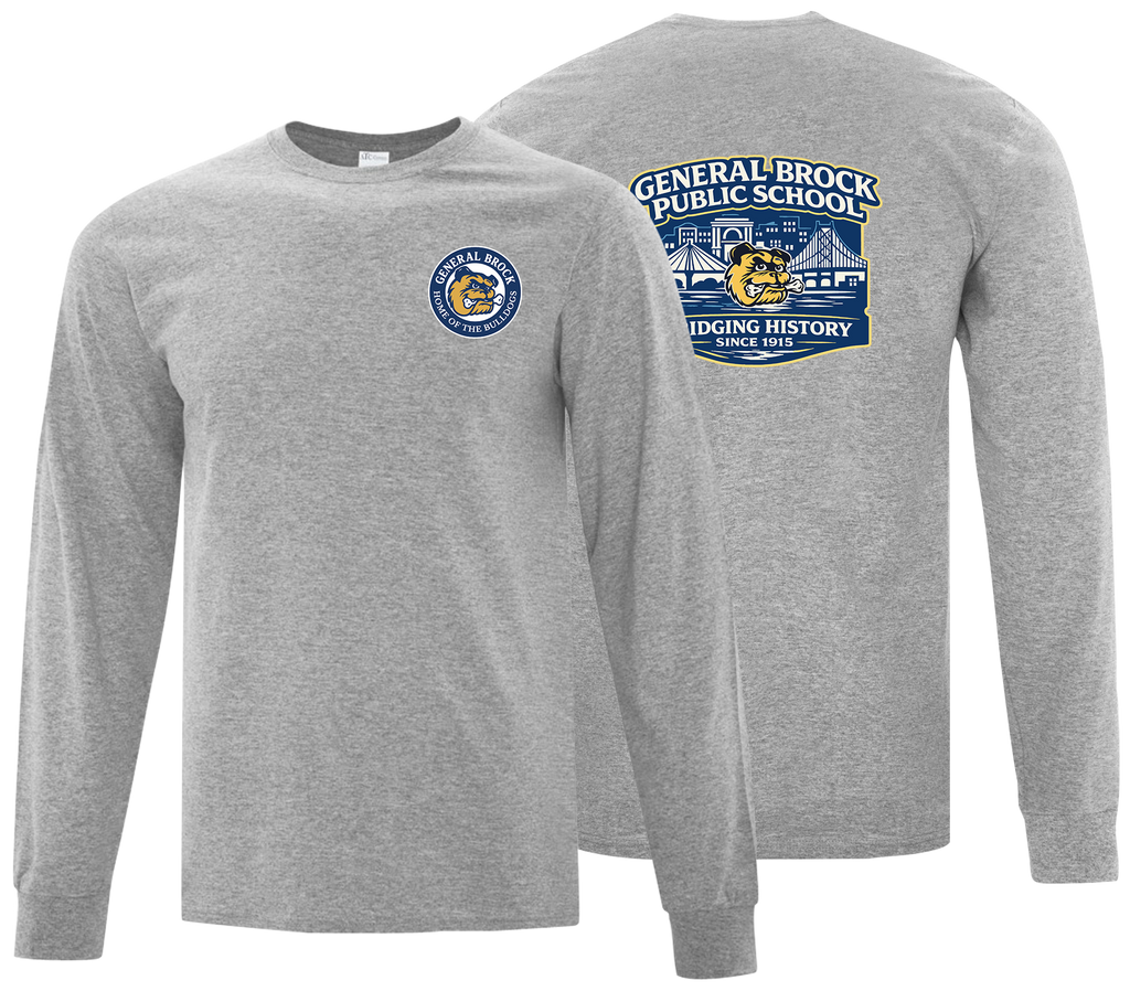 General Brock Public School Adult Cotton Long Sleeve with Printed Front & Back Logos