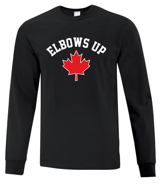 "Elbows Up" Adult Cotton Long Sleeve with Printed Logo