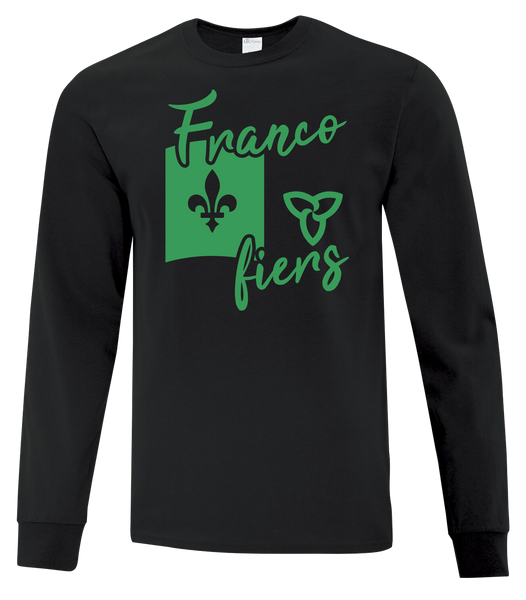 "Franco-Ontarian Flag Script" Youth Cotton Long Sleeve with Printed Logo