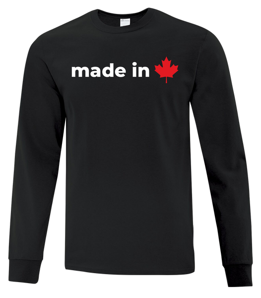 "Made In Canada Maple Leaf" Youth Cotton Long Sleeve with Printed Logo