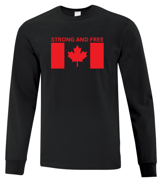 "Strong And Free" Adult Cotton Long Sleeve with Printed Logo