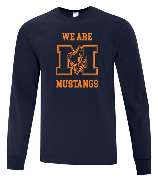 "We Are Mustangs" Vincent Massey Adult Cotton Long Sleeve with Printed Logo