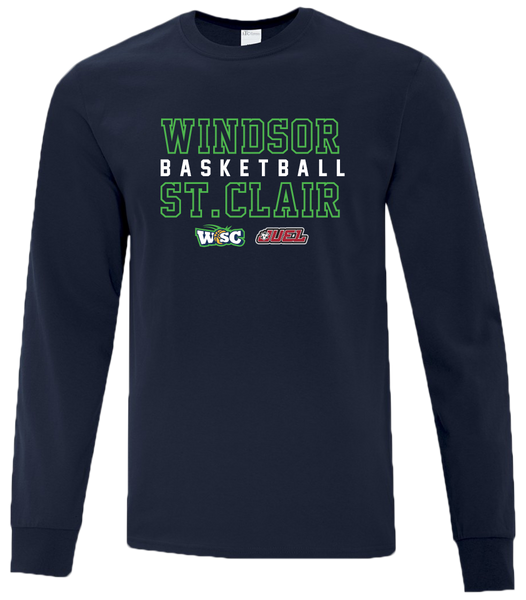 Windsor St. Clair Basketball Block Letters Adult Cotton Long Sleeve with Printed Logo