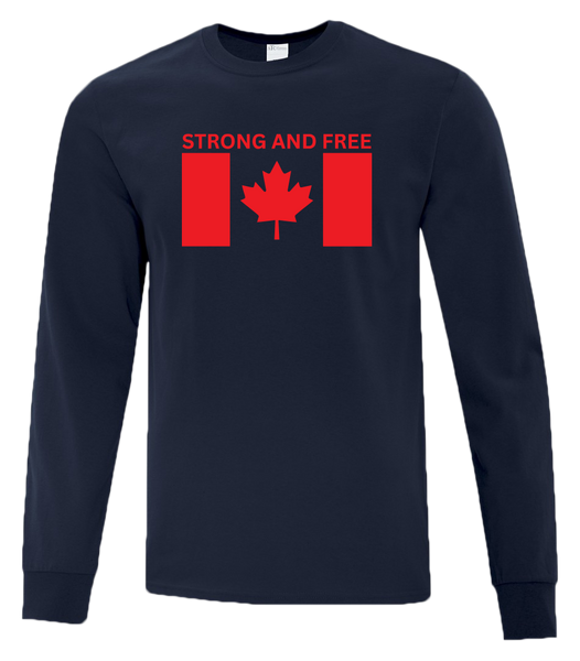 "Strong And Free" Adult Cotton Long Sleeve with Printed Logo