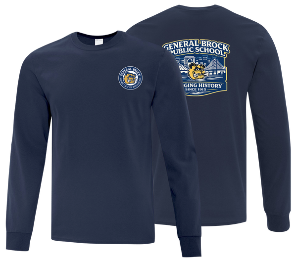 General Brock Public School Adult Cotton Long Sleeve with Printed Front & Back Logos