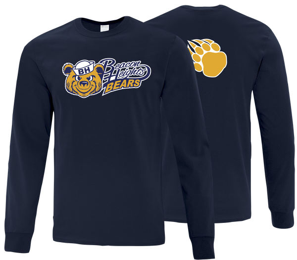 Beacon Heights Bears Youth Cotton Long Sleeve with Printed Front & Back Logos