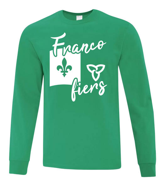 "Franco-Ontarian Flag Script" Youth Cotton Long Sleeve with Printed Logo
