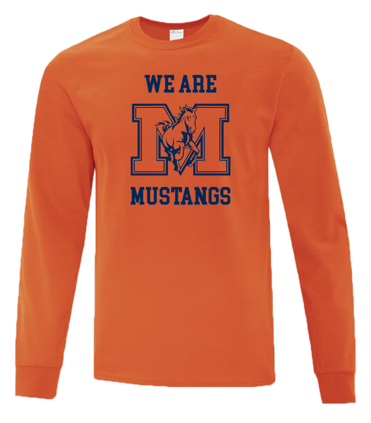 "We Are Mustangs" Vincent Massey Adult Cotton Long Sleeve with Printed Logo