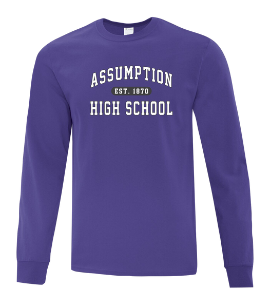 "Assumption High School Est. 1870" Adult Cotton Long Sleeve with Printed Logo
