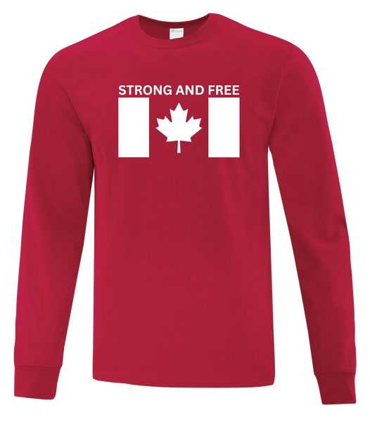 "Strong And Free" Adult Cotton Long Sleeve with Printed Logo