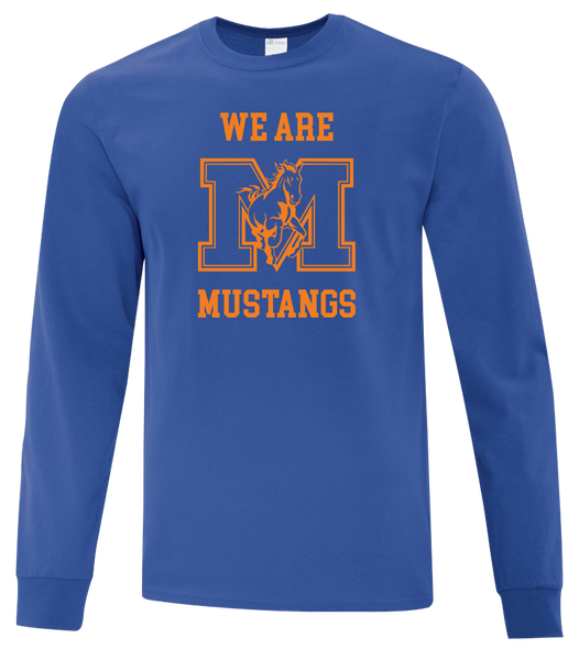 "We Are Mustangs" Vincent Massey Adult Cotton Long Sleeve with Printed Logo