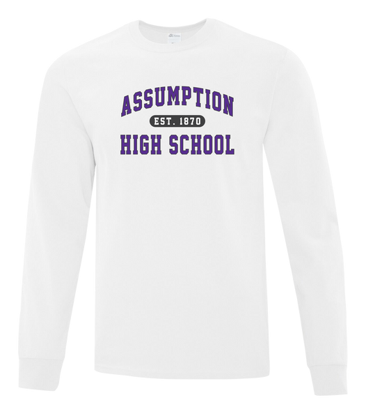 "Assumption High School Est. 1870" Adult Cotton Long Sleeve with Printed Logo