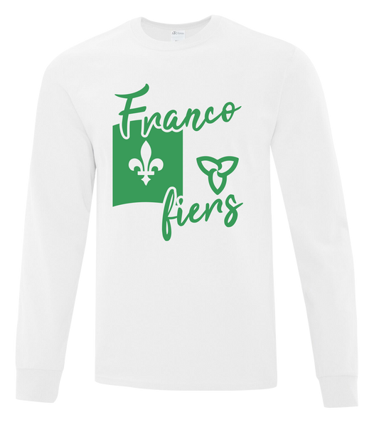 "Franco-Ontarian Flag Script" Adult Cotton Long Sleeve with Printed Logo