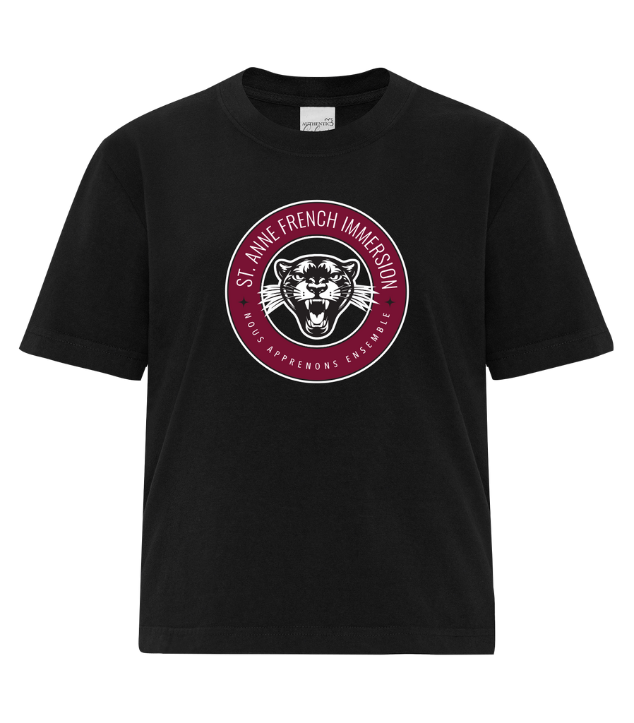 St. Anne French Immersion Ladies Heavyweight Boxy Tee with Printed Logo