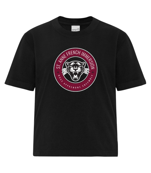 St. Anne French Immersion Ladies Heavyweight Boxy Tee with Printed Logo