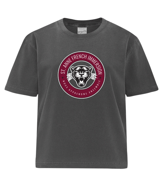 St. Anne French Immersion Ladies Heavyweight Boxy Tee with Printed Logo