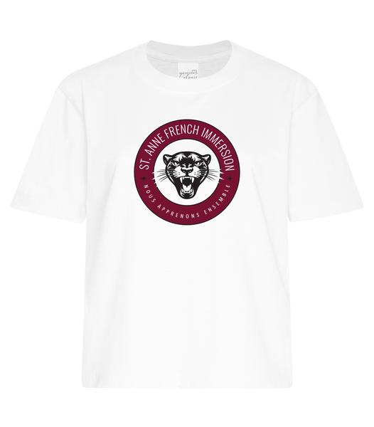 St. Anne French Immersion Ladies Heavyweight Boxy Tee with Printed Logo