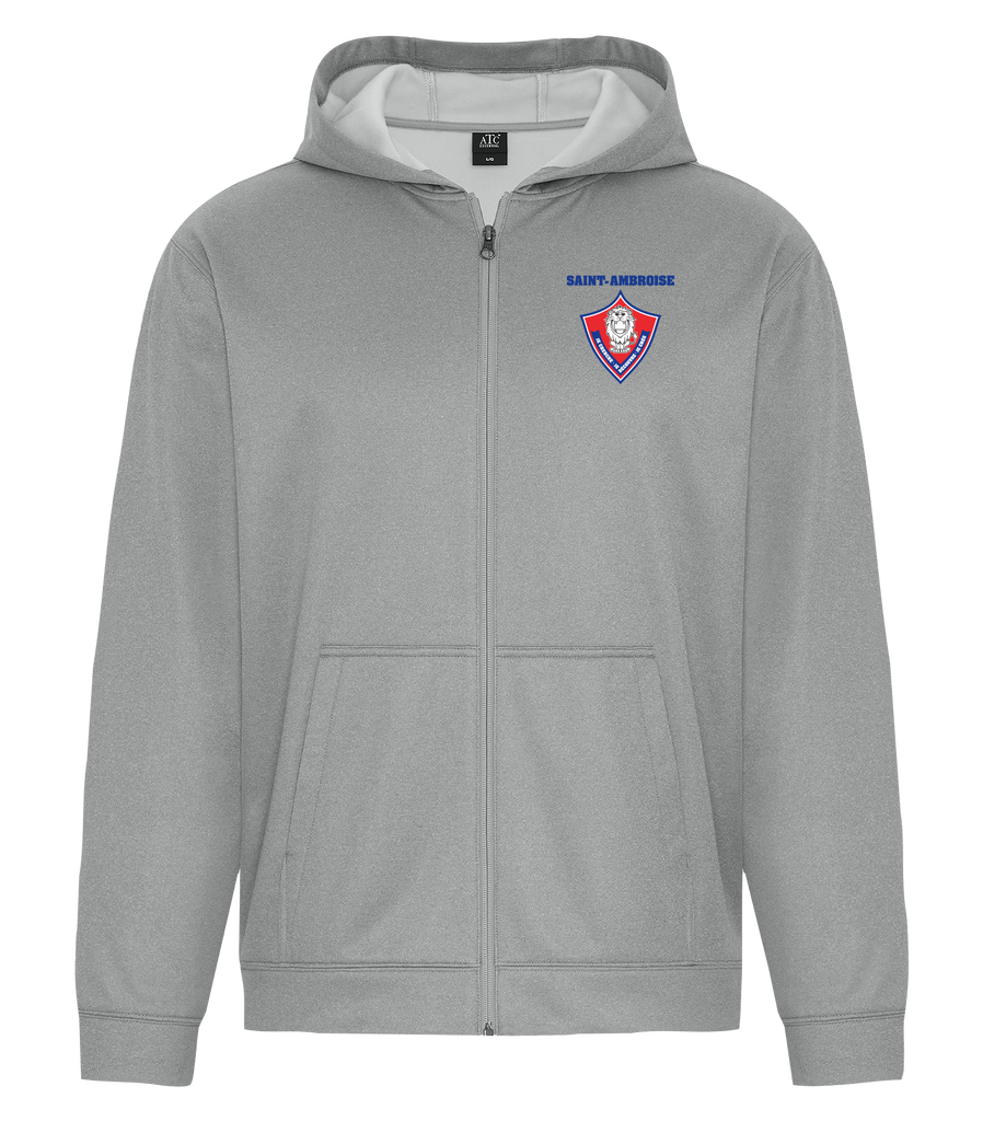 Saint Ambroise Adult Dri-Fit Full Zip Performance Hooded Sweatshirt with Left Chest Embroidered Logo