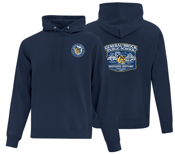 General Brock Public School Adult Cotton Pull Over Hooded Sweatshirt with Printed Front & Back Logo