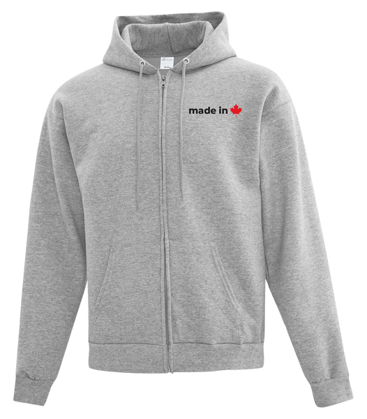 "Made In Canada Maple Leaf" Adult Cotton Full Zip Hooded Sweatshirt with Left Chest Embroidered Logo