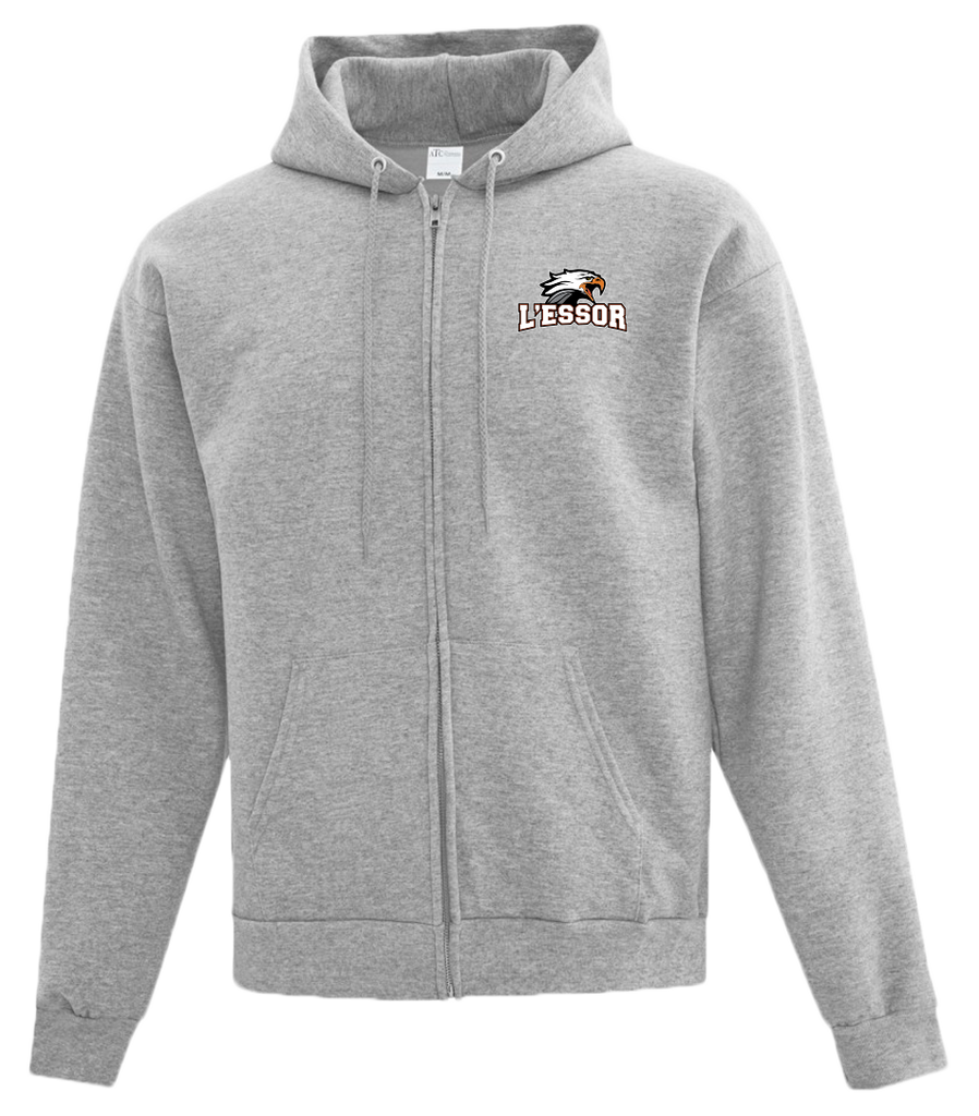L'Essor Adult Cotton Full Zip Hooded Sweatshirt with Left Chest Embroidered Logo