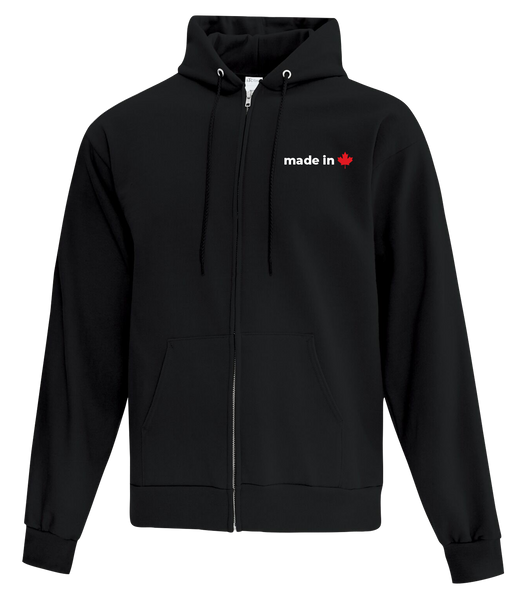 "Made In Canada Maple Leaf" Adult Cotton Full Zip Hooded Sweatshirt with Left Chest Embroidered Logo