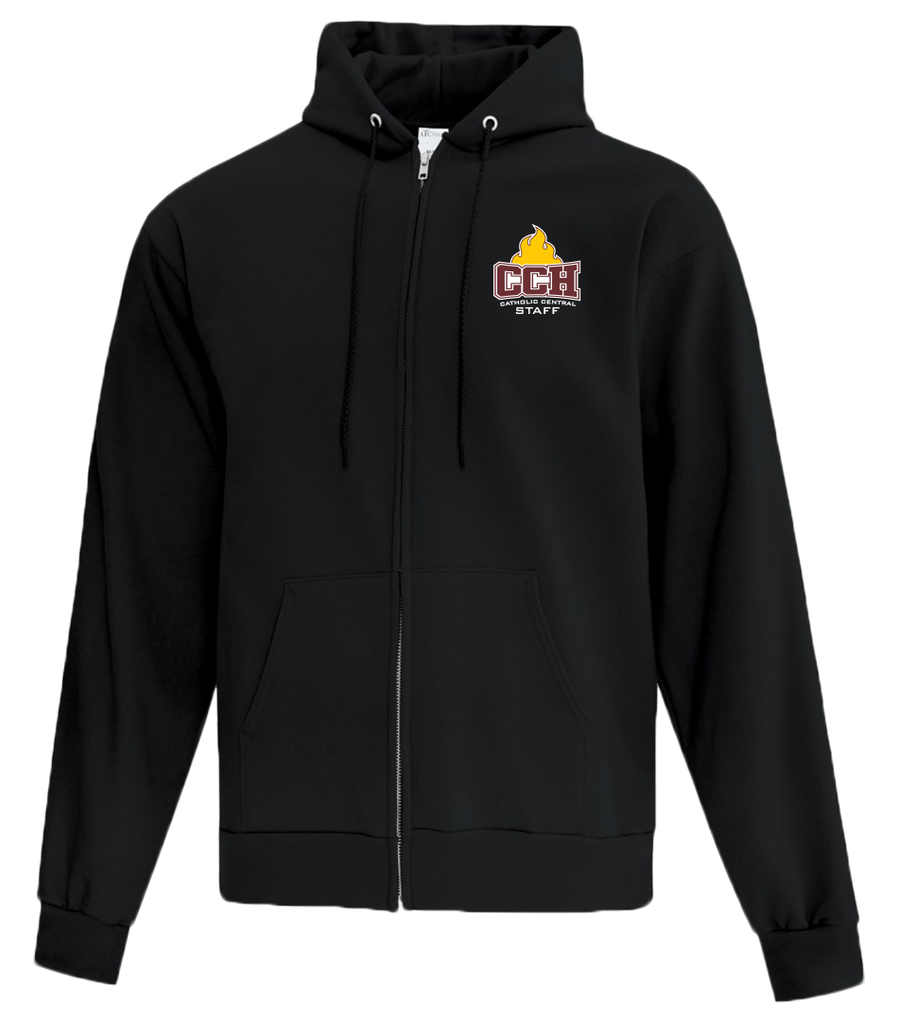 Catholic Central Adult Cotton Full Zip Hooded Sweatshirt with Left Chest Embroidered Logo