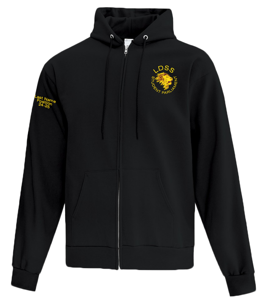 LDSS Student Parliament Adult Cotton Full Zip Hooded Sweatshirt with Left Chest Embroidered Logo