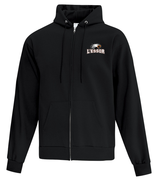 L'Essor Adult Cotton Full Zip Hooded Sweatshirt with Left Chest Embroidered Logo