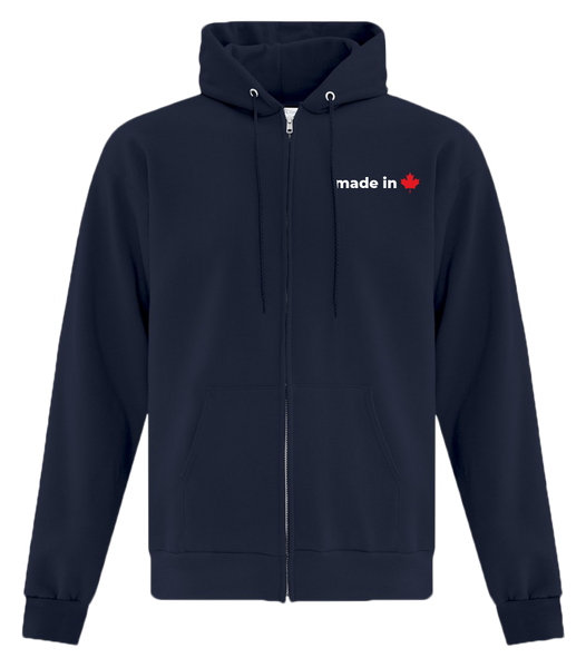 "Made In Canada Maple Leaf" Adult Cotton Full Zip Hooded Sweatshirt with Left Chest Embroidered Logo
