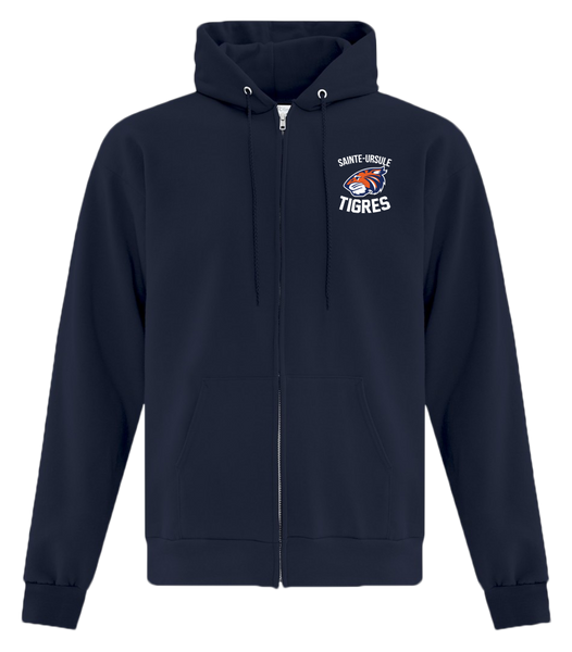 Sainte-Ursule Adult Cotton Full Zip Hooded Sweatshirt with Left Chest Embroidered Logo